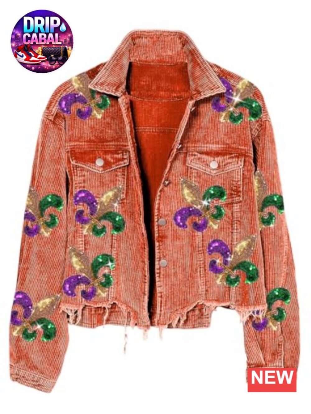 Women's Corduroy Crop Shacket Sequin Embroidery Frayed Hem Button Down Jacket